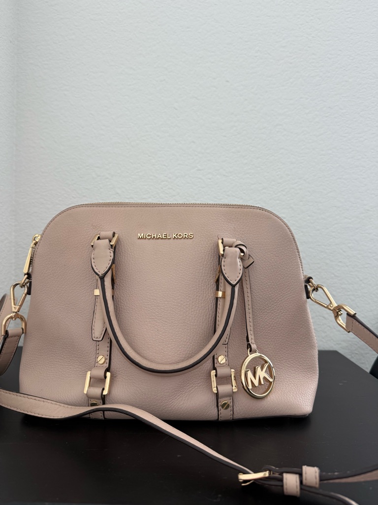Michael Kors Blush Pebbled Leather Satchel With Gold Hardware